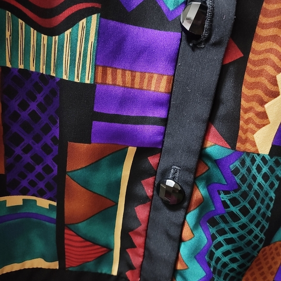 Vintage Caron Chicago Abstract Blouse Long sleeves Aztec Size 10 USA Clean - Picture 4 of 10